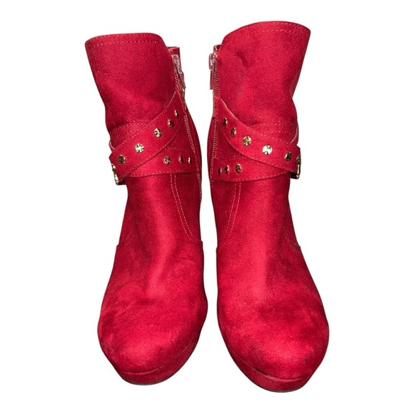 GUESS Women’s Red & Gold Studded Stiletto Ankle Boots – Size 9.5 - Picture 6 of 14